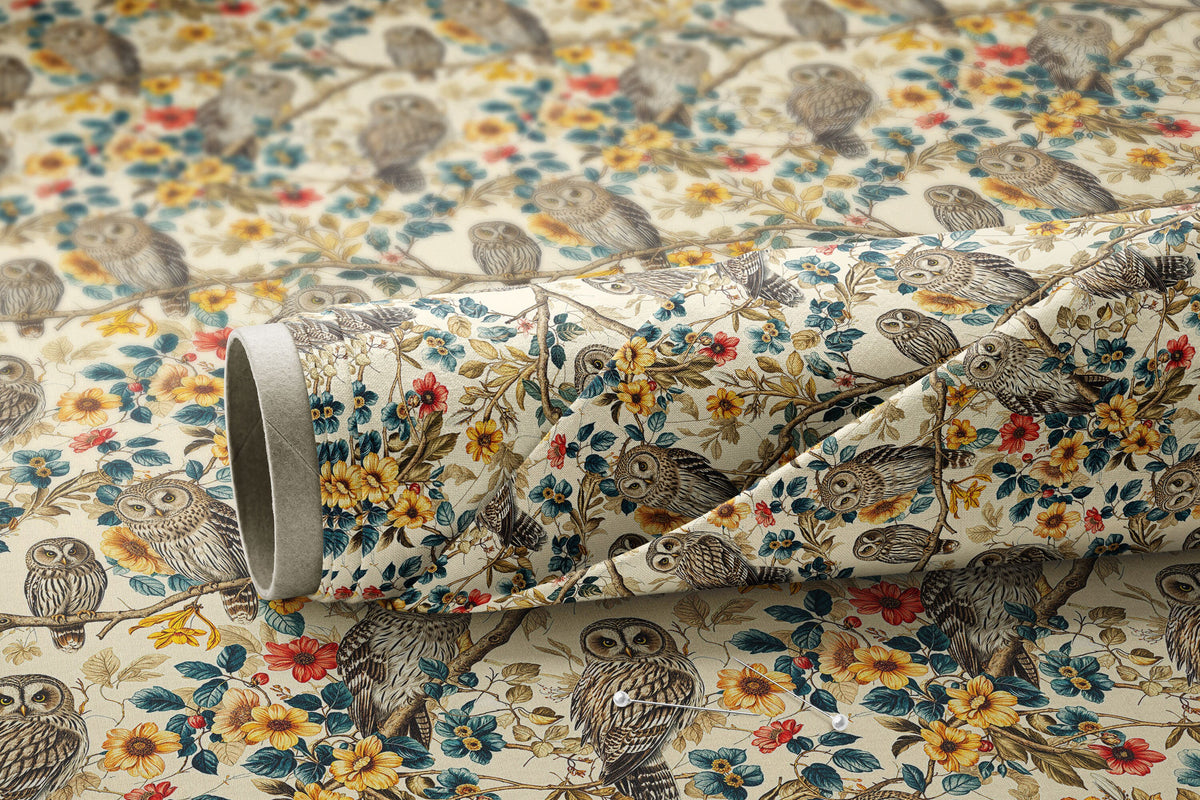 Vintage Floral Owls - Digital Seamless Pattern