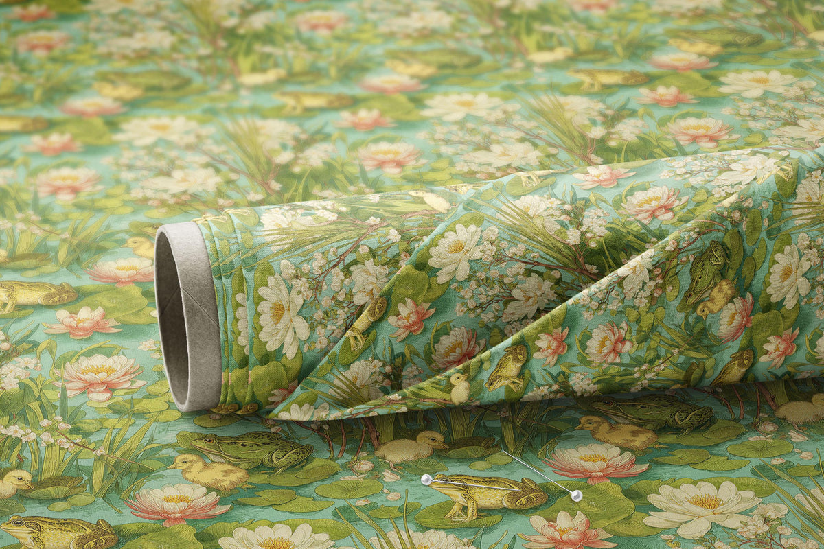 a close up of a green floral wallpaper