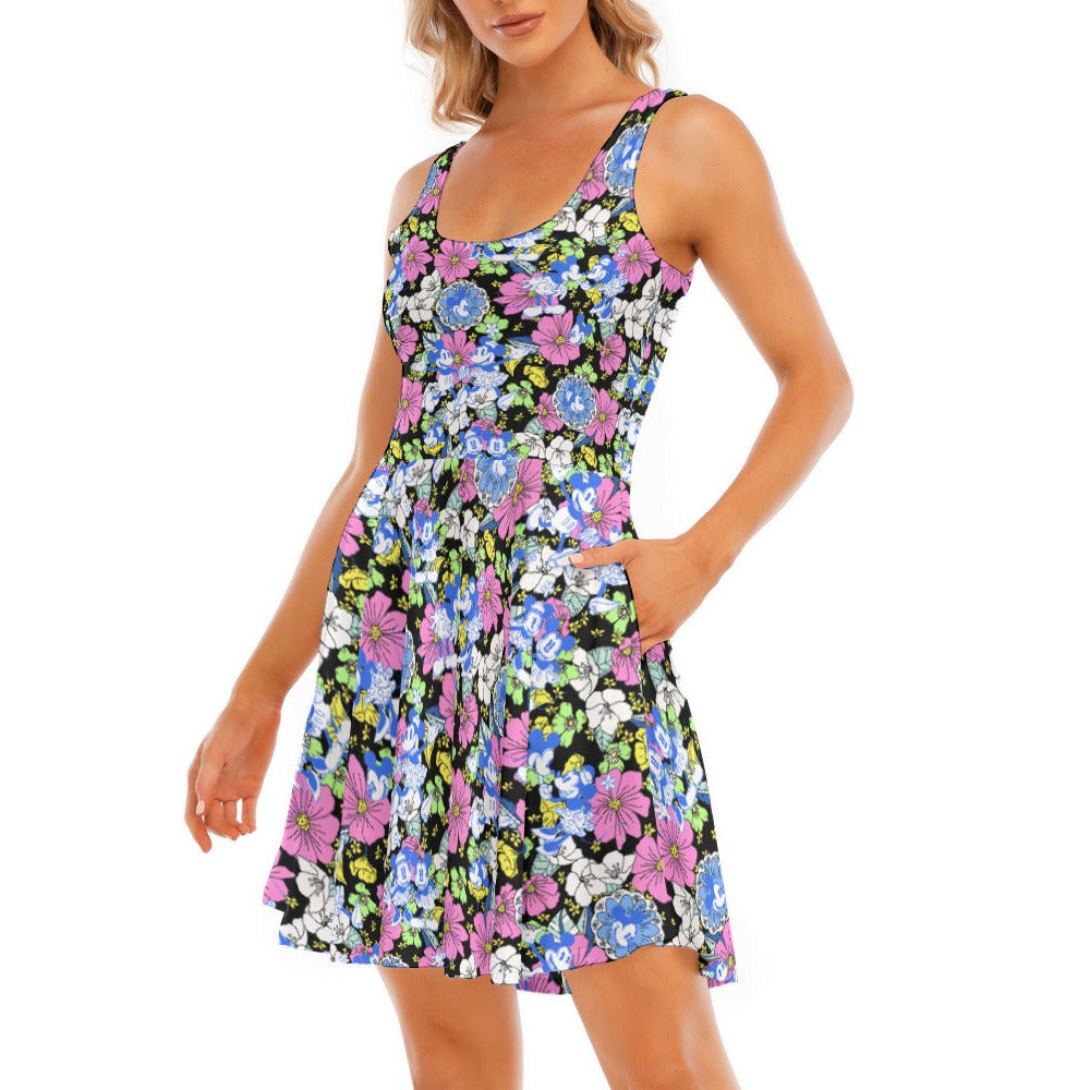 Garden Whimsy - Vintage Mouse Romance - Women's Sleeveless Pocket Skater Dress