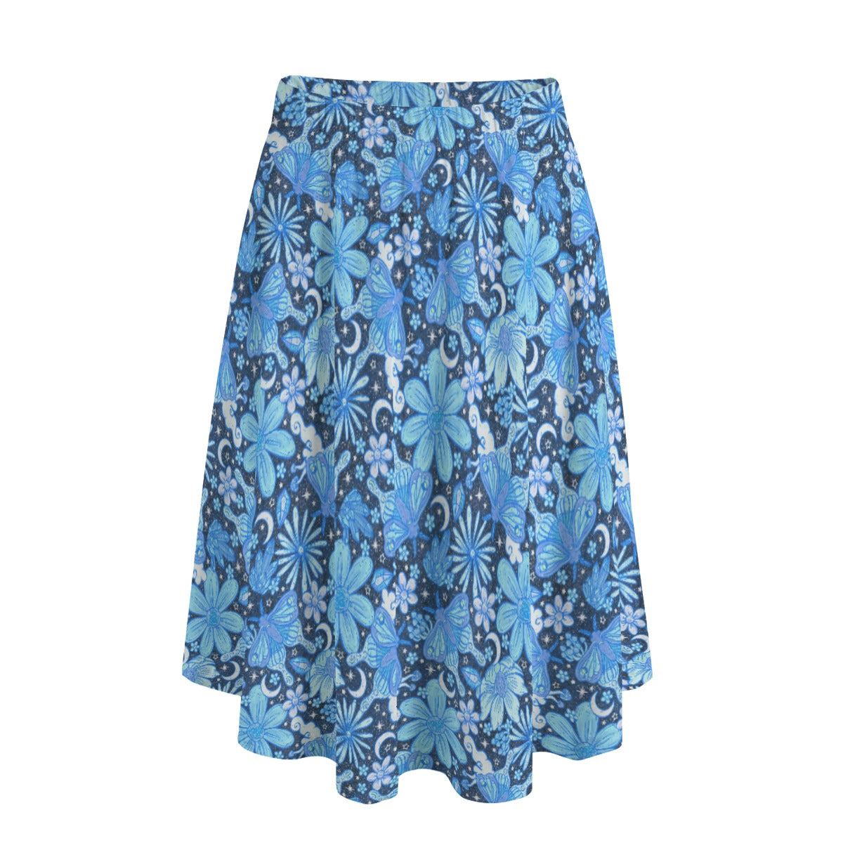 Blue Crystal Moths - Women's Pocket Midi Skirt
