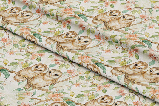 Pastel Floral Vintage Owls - Digital Seamless Pattern