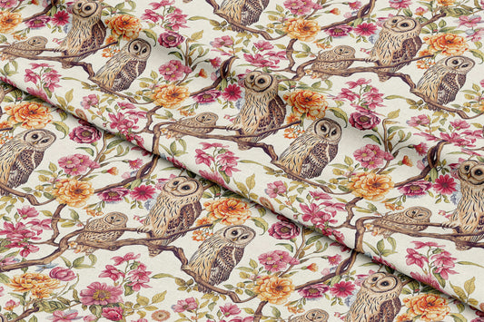 Pink Floral Owls - Digital Seamless Pattern