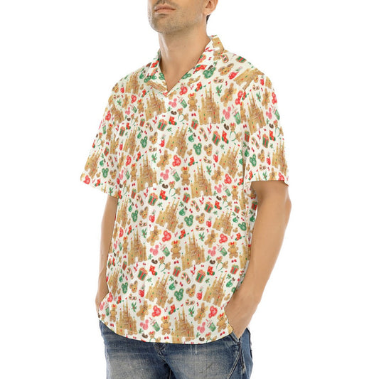 Gingerbread Castle Holiday Treats - Men's Hawaiian Button Up Shirt