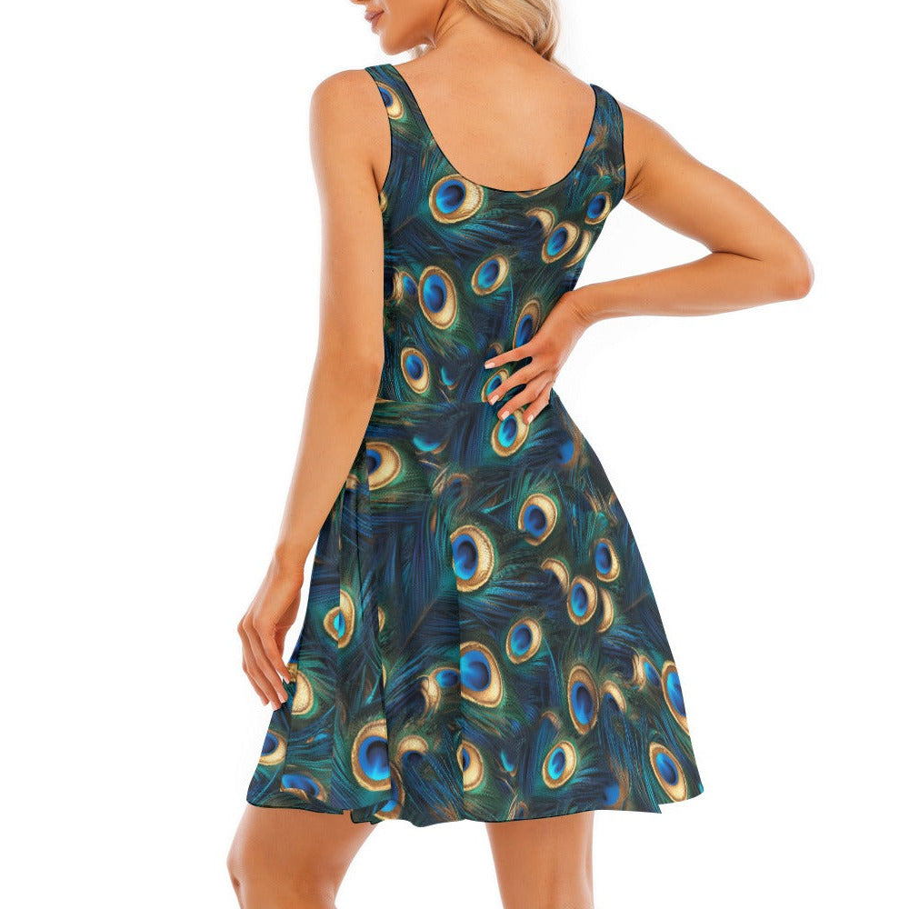 Animal Print - Peacock - Women's Sleeveless Pocket Skater Dress