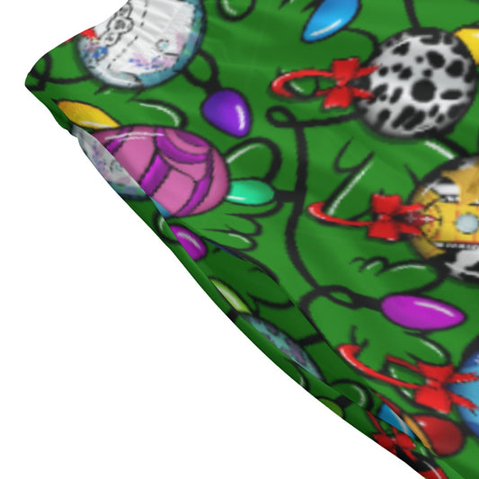 Festive Character Baubles on Green - Women's Pocket Midi Skirt