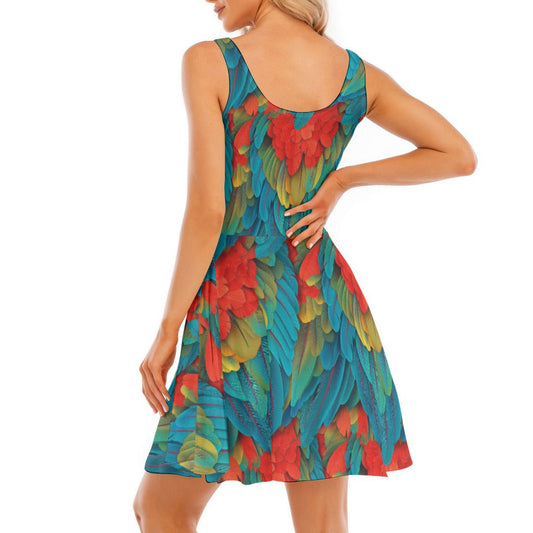 Animal Print - Macaw Parrot - Women's Sleeveless Pocket Skater Dress
