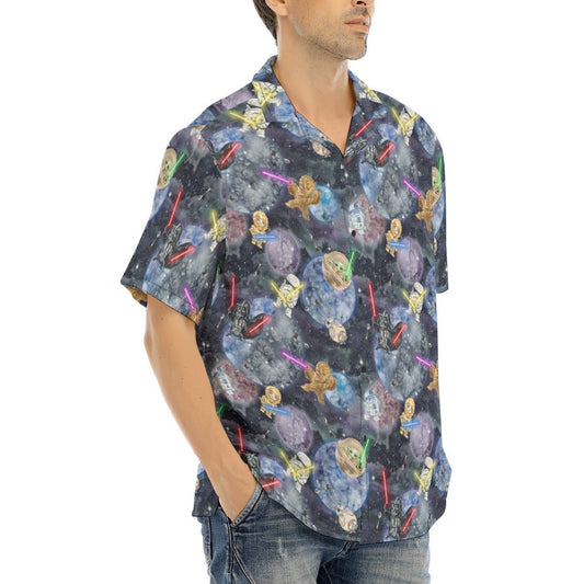 Watercolor Cosmic Battle - Men's Hawaiian Button Up Shirt