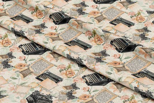 Vintage Typewriters & Butterflies - Digital Seamless Pattern