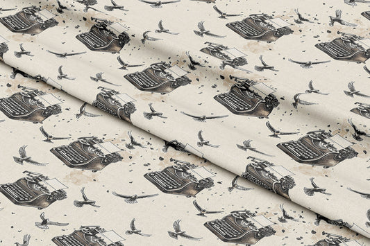 Vintage Typewriters & Birds - Digital Seamless Pattern