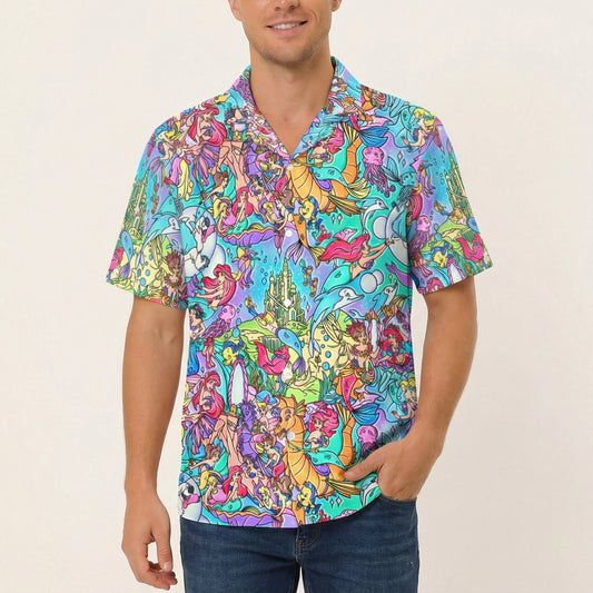 Under the Sea Storybook Scenes - Men's Hawaiian Button Up Shirt