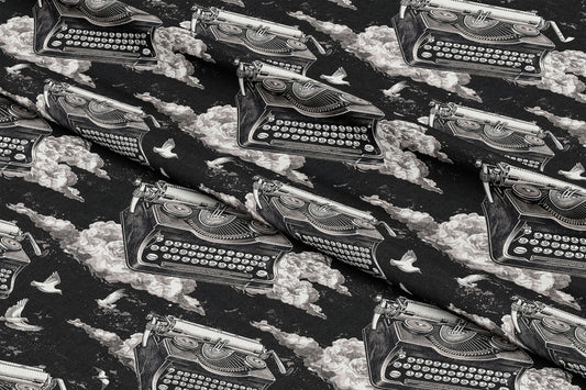 Vintage Typewriters, Clouds, & Birds - Digital Seamless Pattern