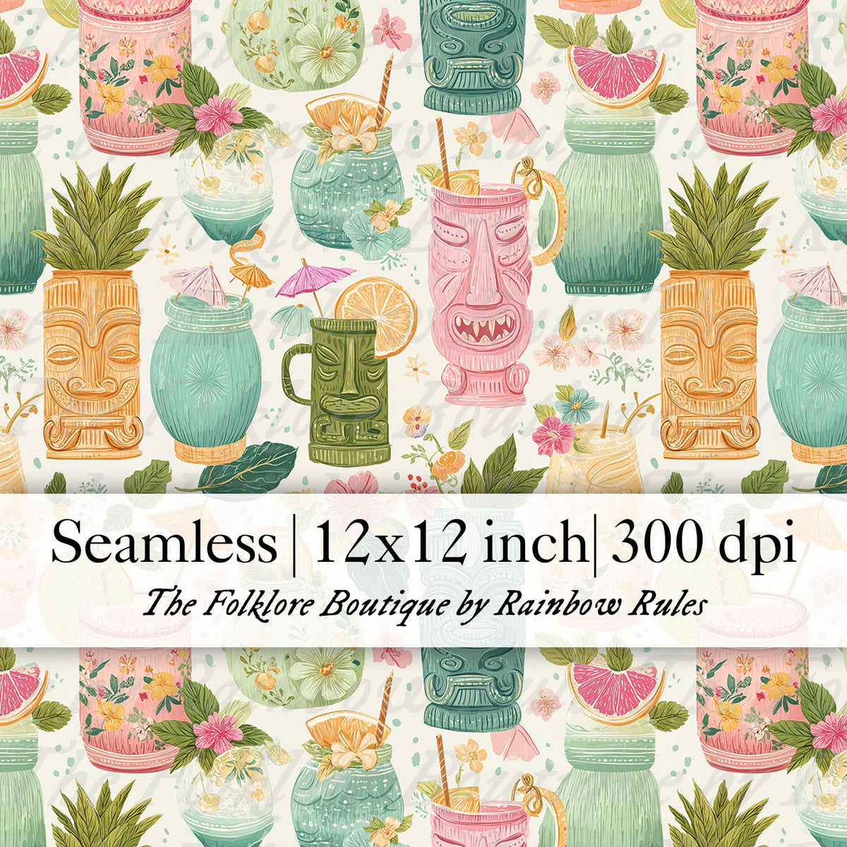 seamless 12x12 inch paper with a pattern of vases and fruit
