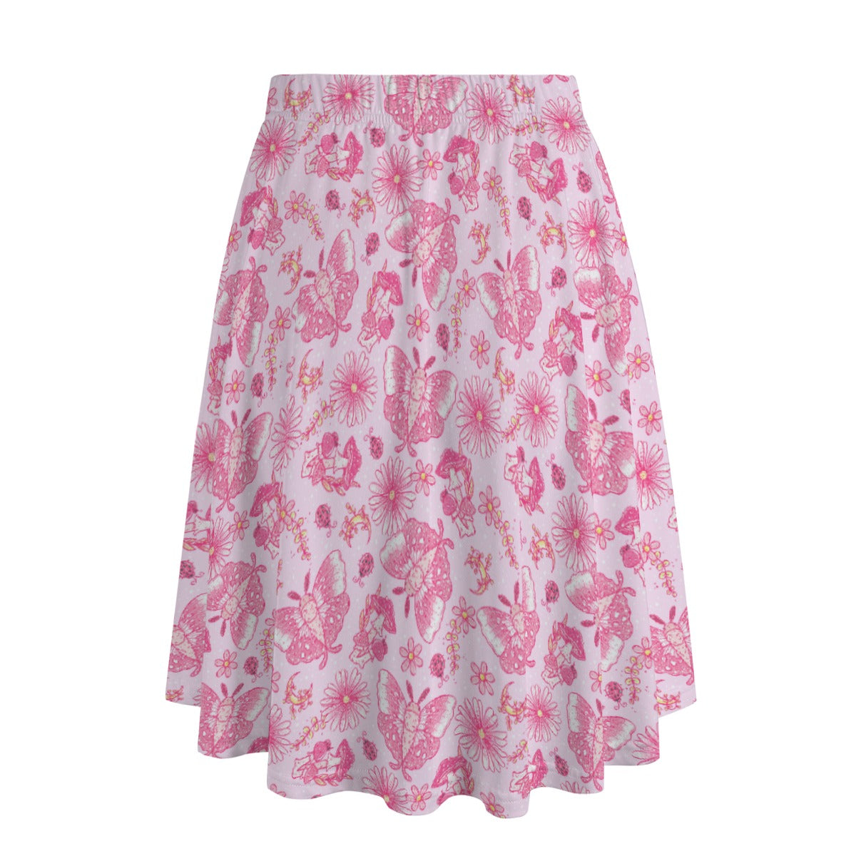 Pink Mushroom Moths - Women's Pocket Midi Skirt