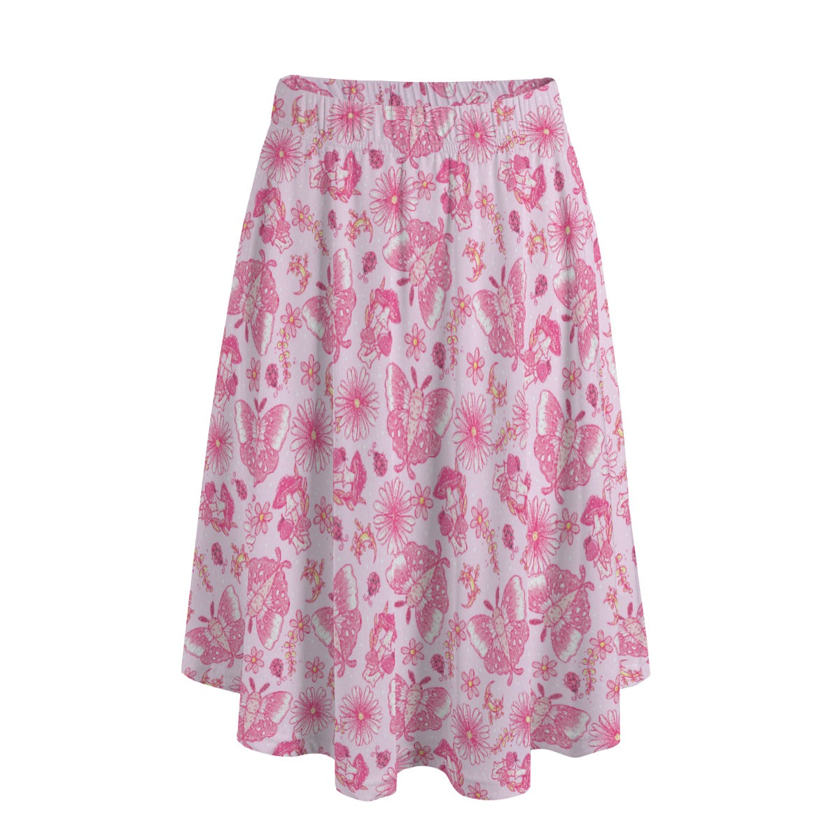 Pink Mushroom Moths - Women's Pocket Midi Skirt