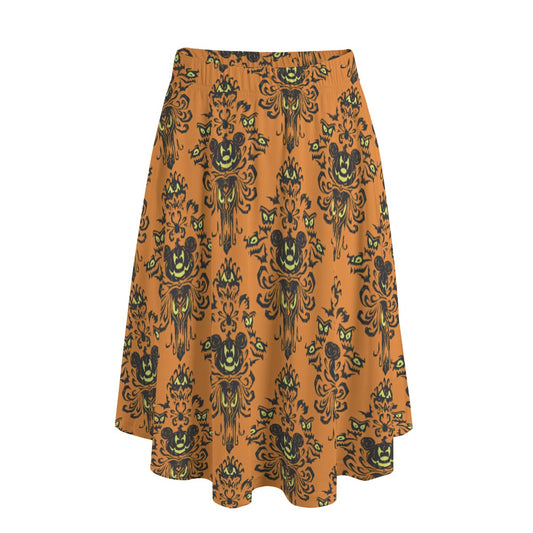 Haunted Halloween Mansion Wallpaper - Women's Pocket Midi Skirt
