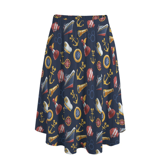 Mouse Ear Nautical Icons - Women's Pocket Midi Skirt