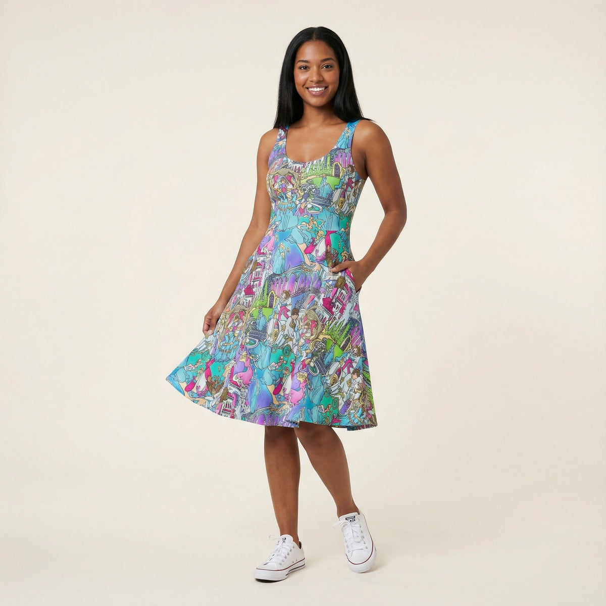 Glass Slipper Storybook Scenes - Pocket Midi Skater Dress