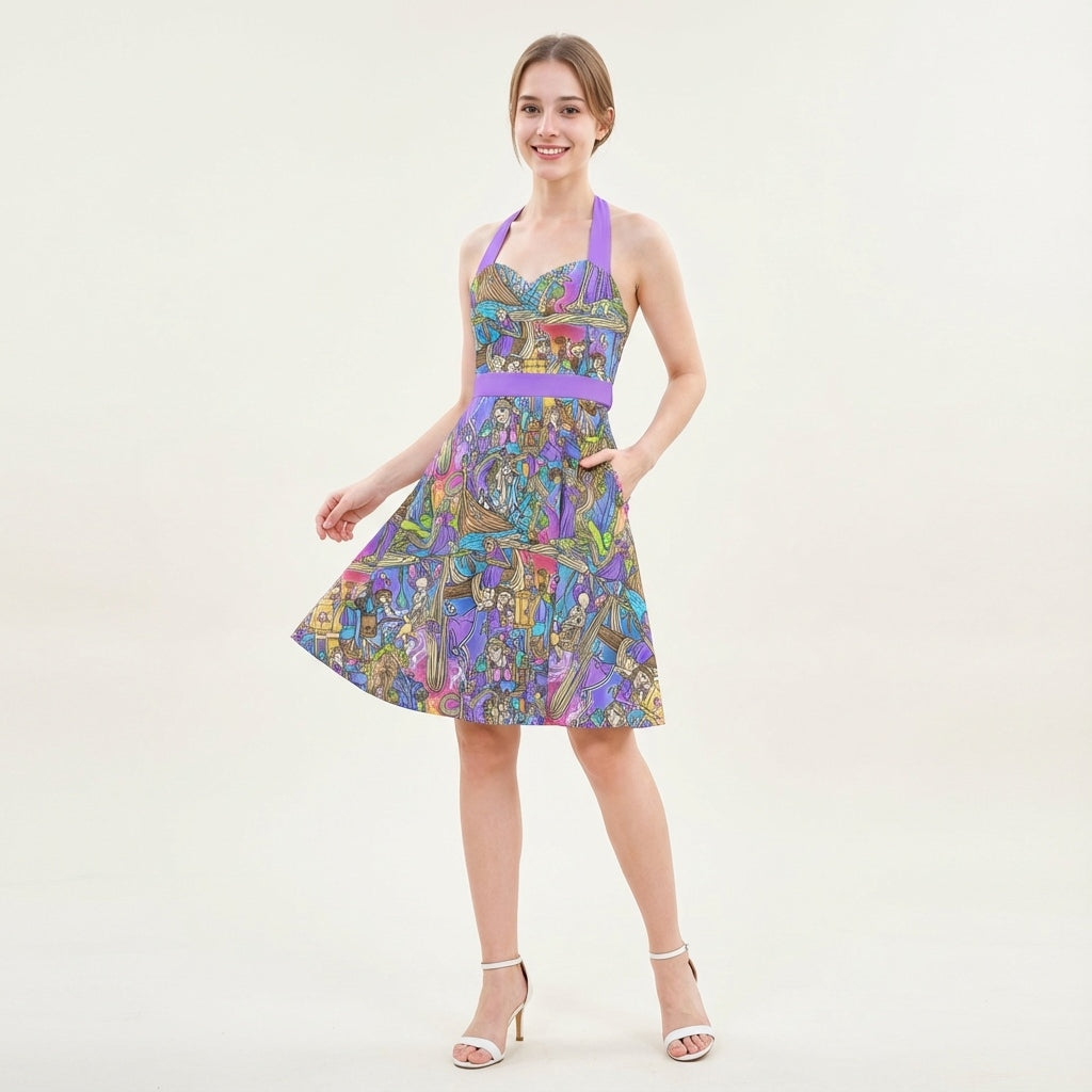 Golden Hair Storybook Scenes - Women's Halter Vintage Pocket Dress