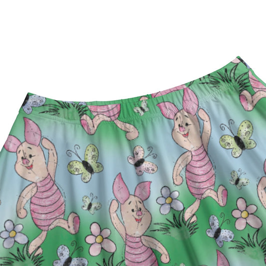 Sketched Shy Friend and Butterflies - Women's Pocket Midi Skirt