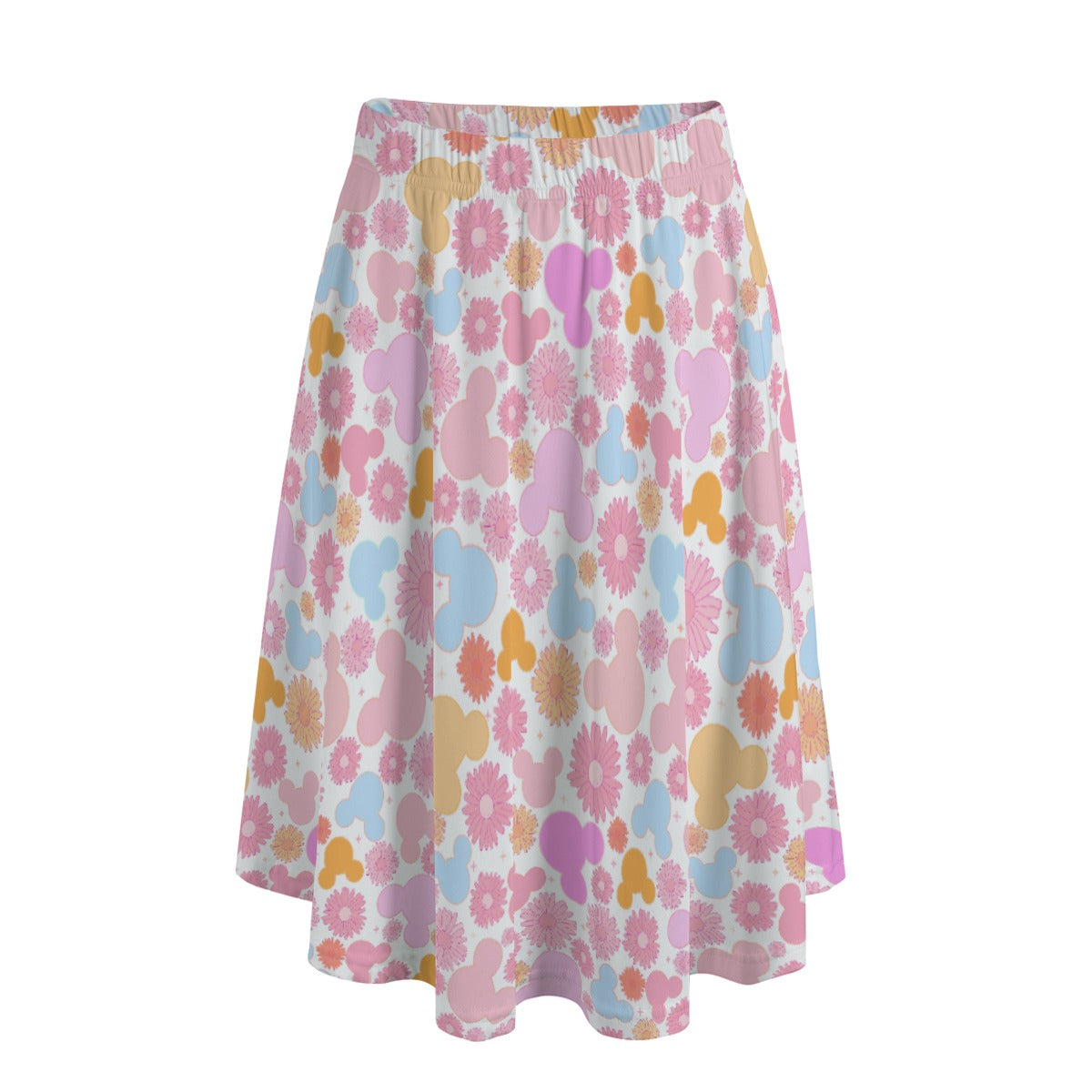Retro Floral Mouse - Women's Pocket Midi Skirt