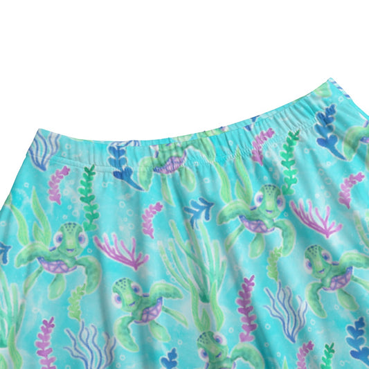Neon Floral Baby Turtle - Women's Pocket Midi Skirt