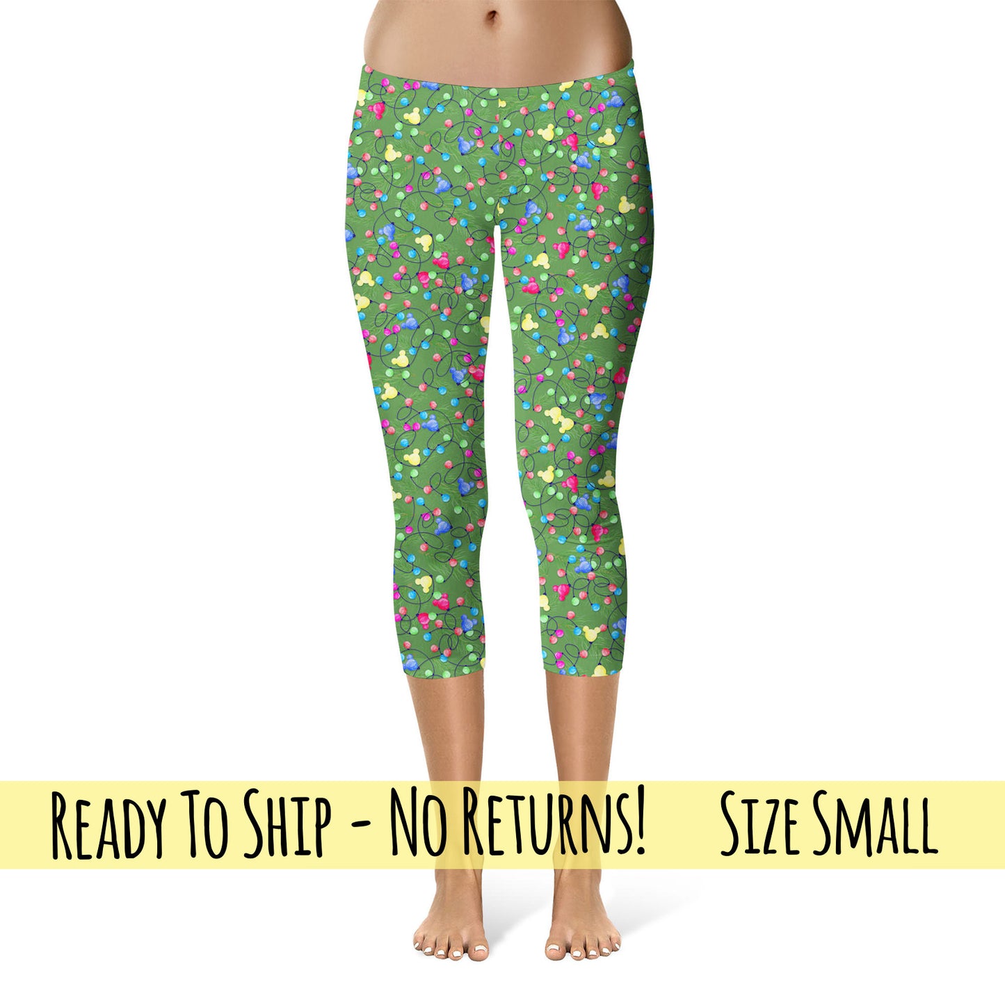 Sport Waist Capri Leggings - S - Mouse Ears Christmas Lights - S - READY TO SHIP