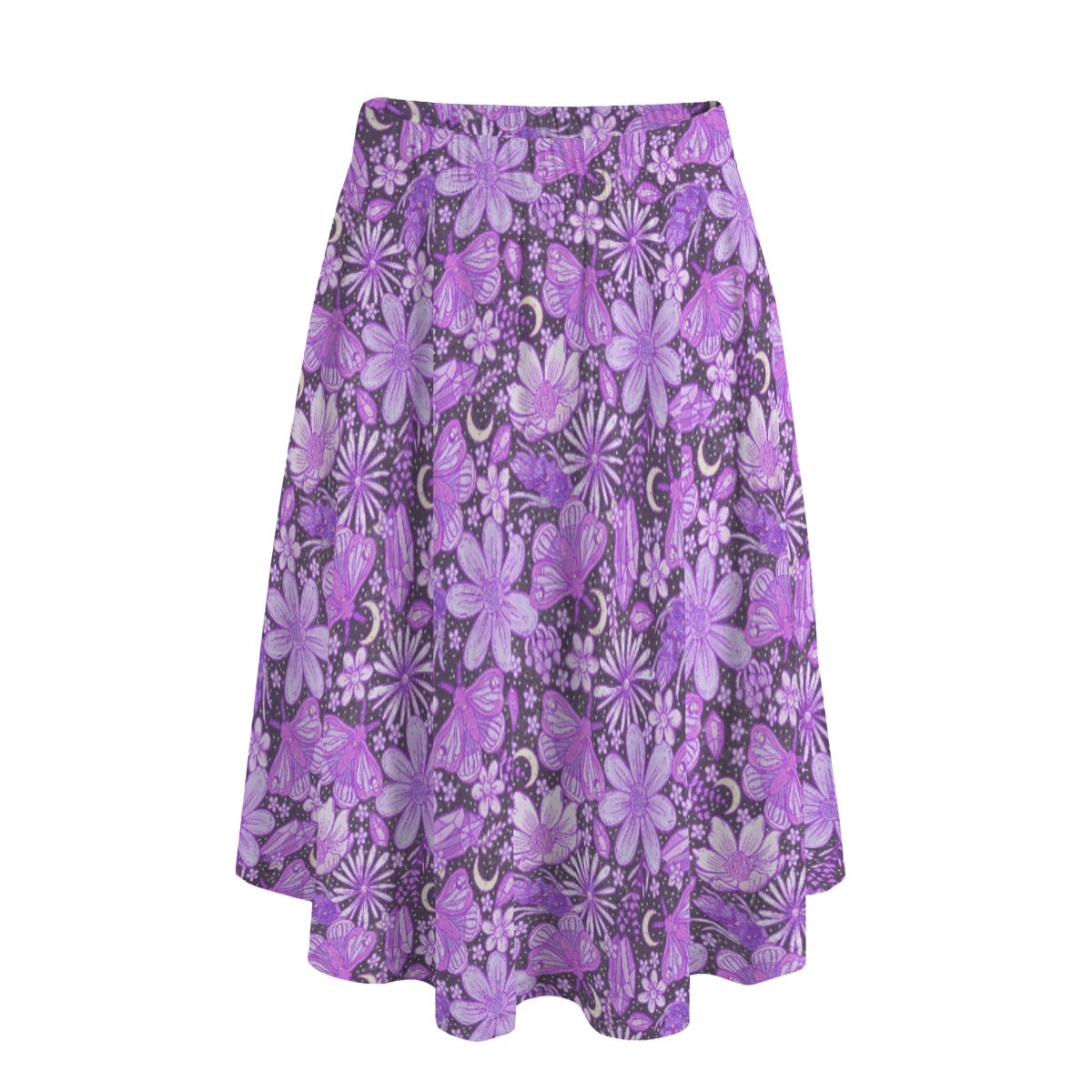 Purple Crystal Moths - Women's Pocket Midi Skirt