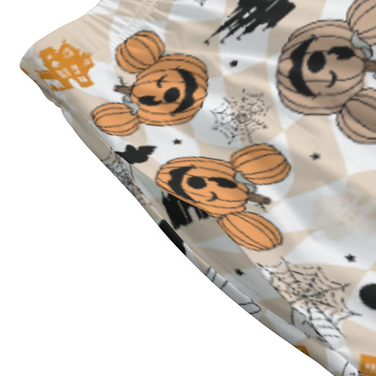 Checkered Halloween Ghosts & Pumpkins - Women's Pocket Midi Skirt