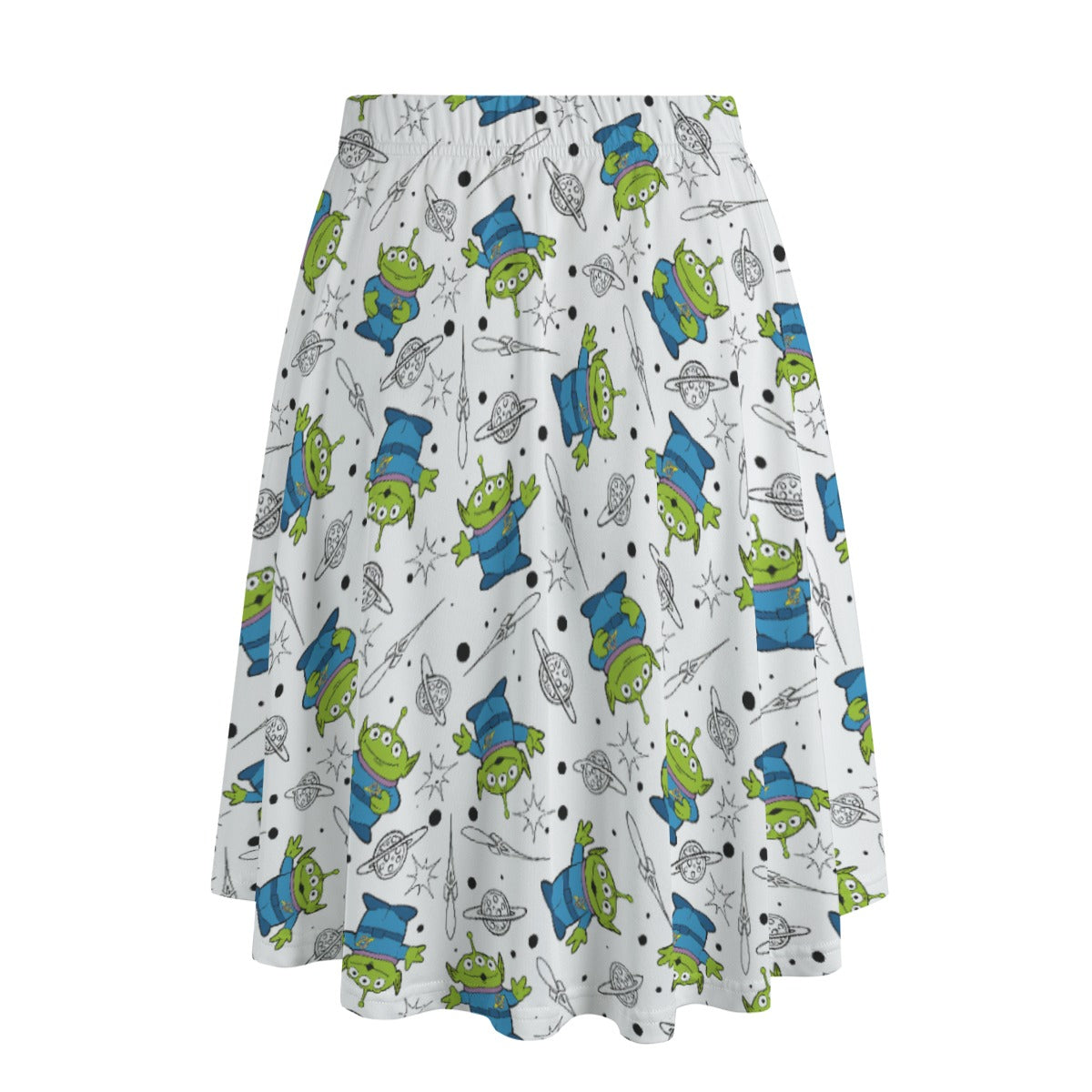 Playful Green Aliens on White - Women's Pocket Midi Skirt