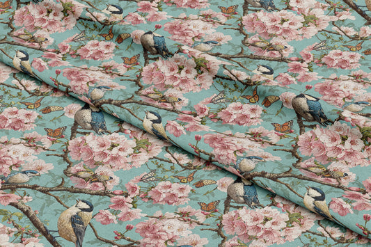 Spring Birds and Blossom Branches - Digital Seamless Pattern