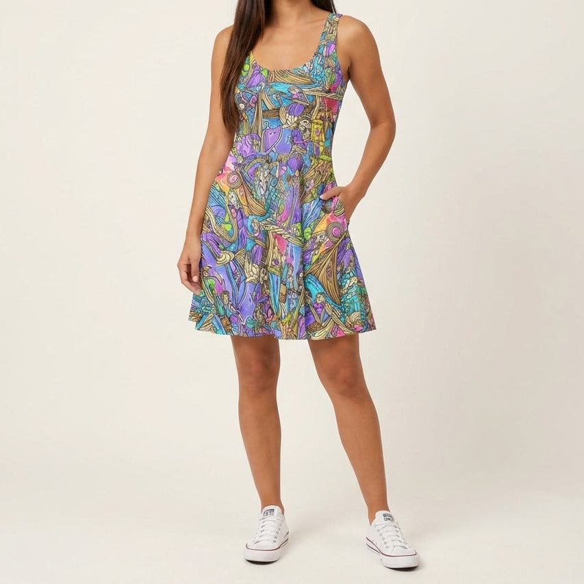 Golden Hair Storybook Scenes - Women's Sleeveless Pocket Skater Dress