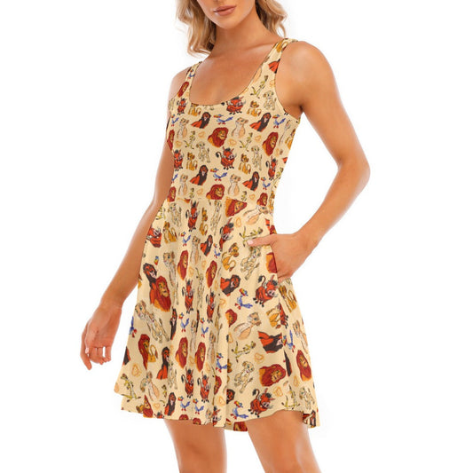 Sketched Savanna Friends - Women's Sleeveless Pocket Skater Dress