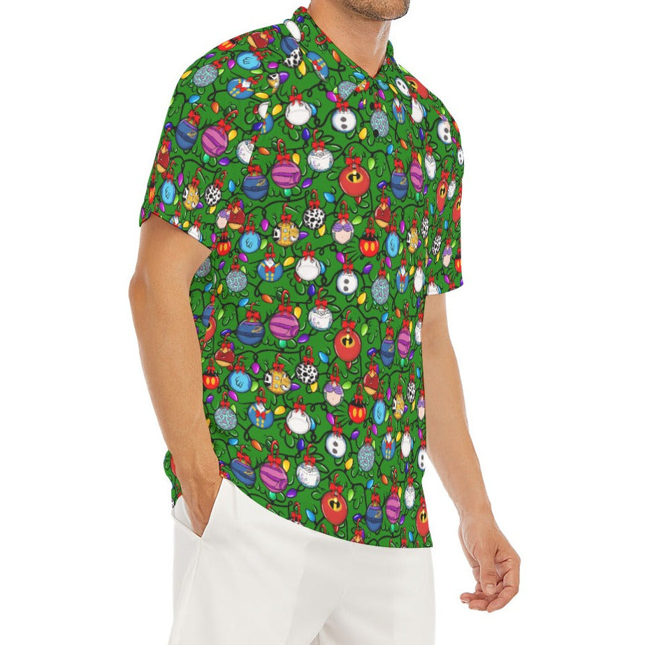 Festive Character Baubles on Green - Men's Polo Shirt