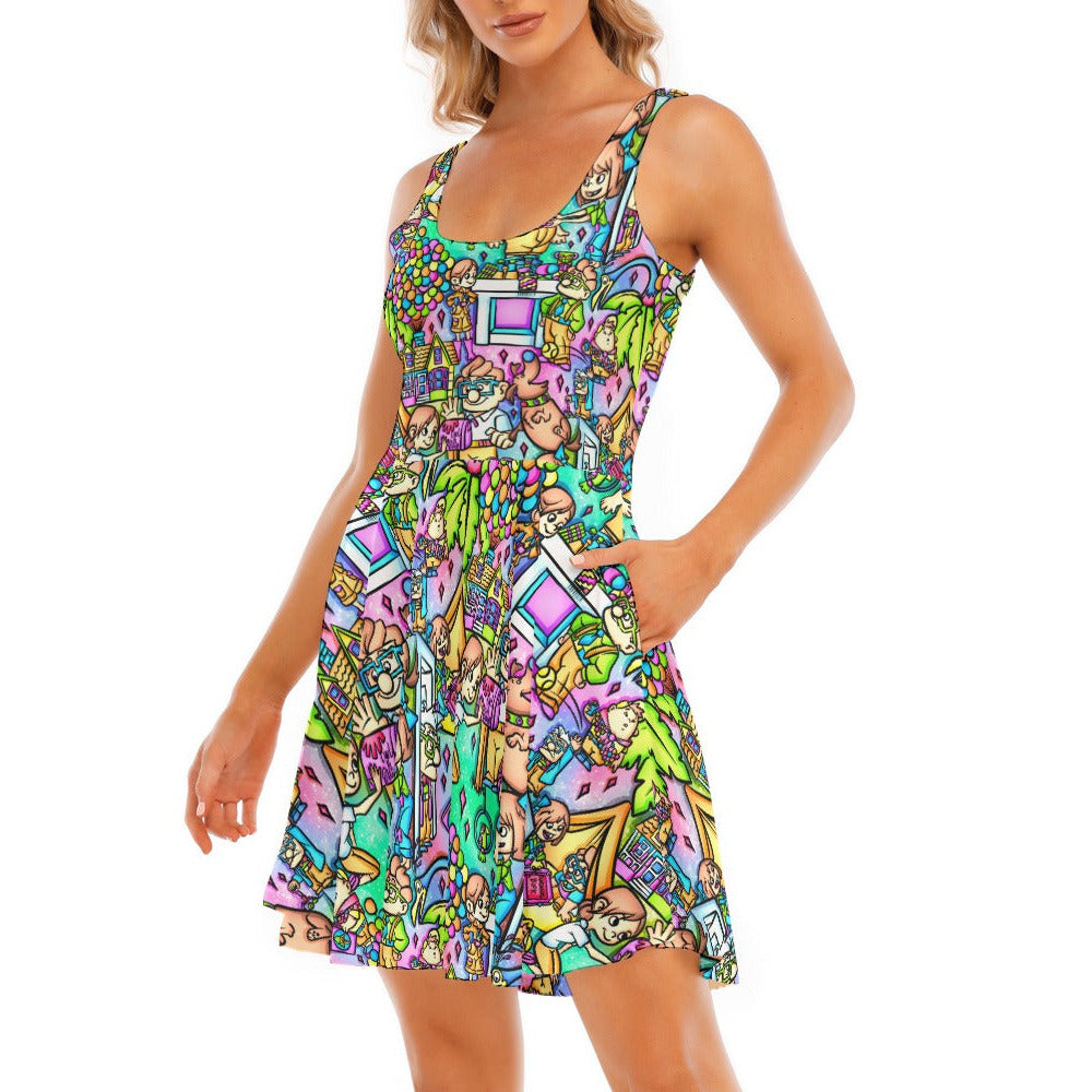 Balloon House Adventure Scenes - Women's Sleeveless Pocket Skater Dress