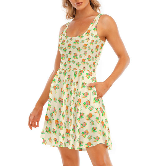 Citrus Charm Bird - Women's Sleeveless Pocket Skater Dress