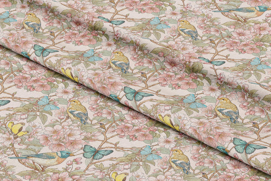 Vintage Birds and Cherry Blossoms - Digital Seamless Pattern