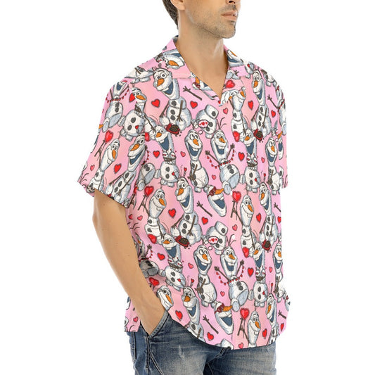Sketched Snowman Valentine’s Day - Men's Hawaiian Button Up Shirt
