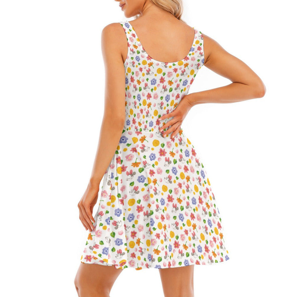 Floral Friends Springtime - Women's Sleeveless Pocket Skater Dress