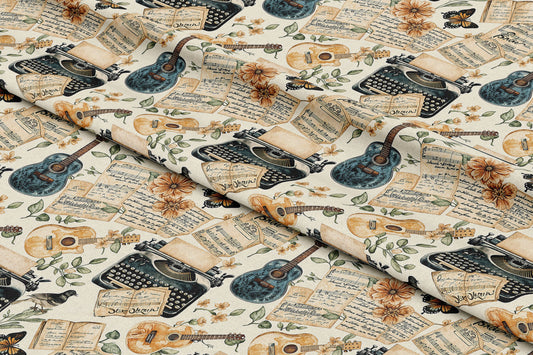 Vintage Typewriters & Guitars - Digital Seamless Pattern