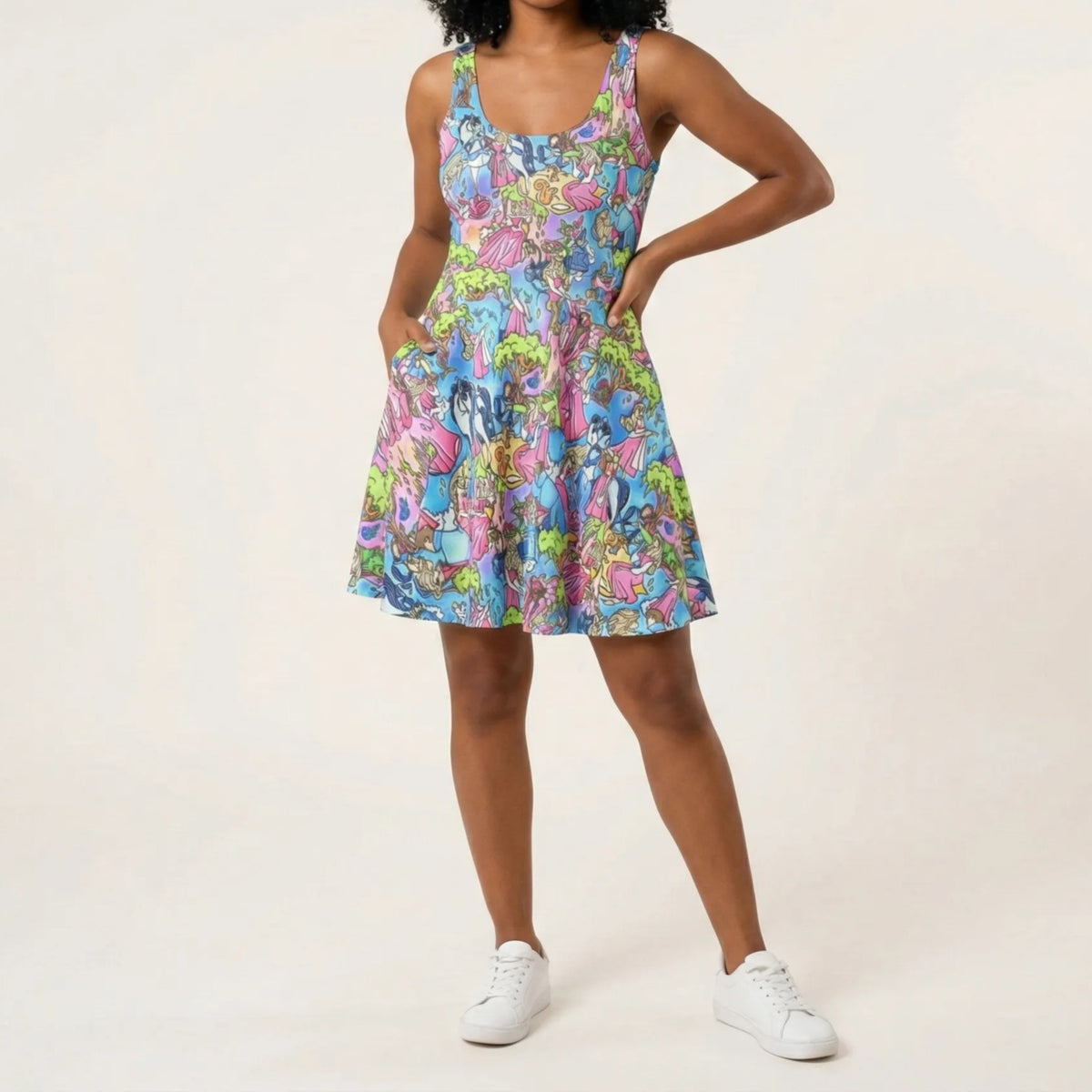 Dreaming Princess Storybook Scenes - Women's Sleeveless Pocket Skater Dress