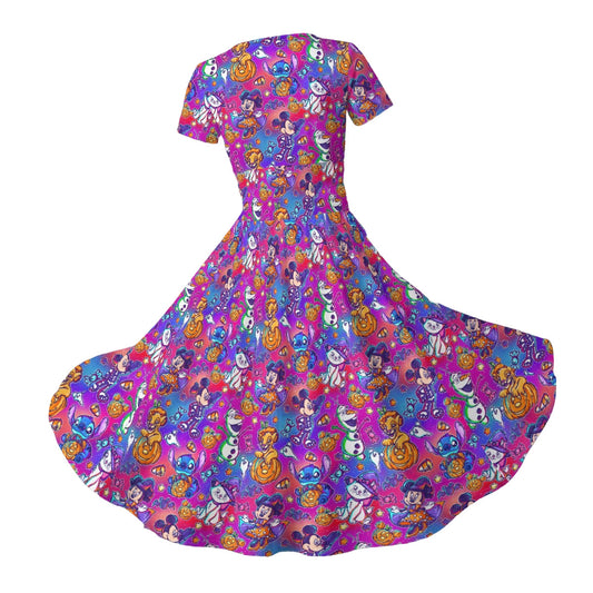 Classic Character Halloween Mashup - Women's V-Neck Ruched Midi Dress