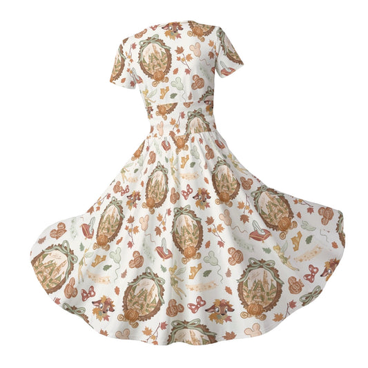 Fairy Fall Cameos - Women's V-Neck Ruched Midi Dress