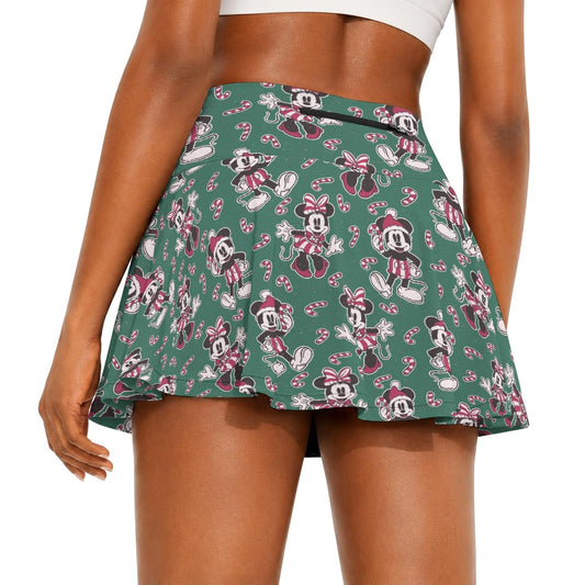 Mouse and Bow Peppermint Pals - Women’s Athletic Skater Skort with Pockets