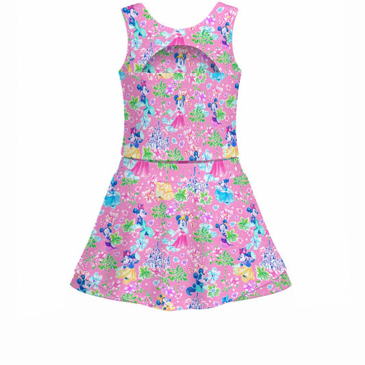 Princess Palm Party - Women’s Athletic Skort Set with Open-Back Crop Top
