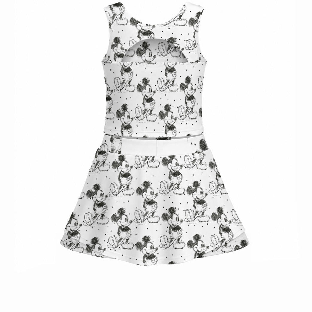 Sketch of Classic Mouse - Women’s Athletic Skort Set with Open-Back Crop Top