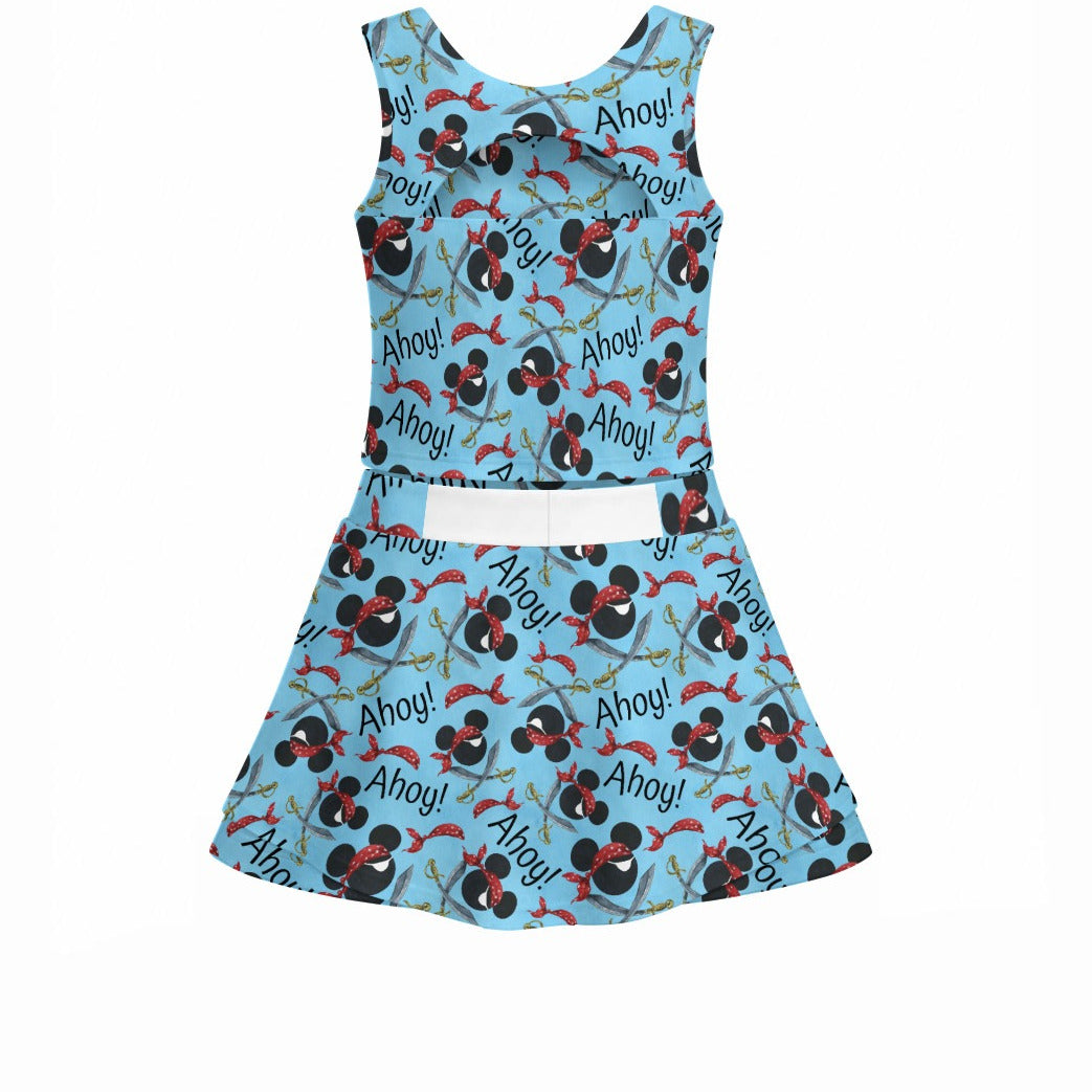 Pirate Mouse Ahoy! - Women’s Athletic Skort Set with Open-Back Crop Top