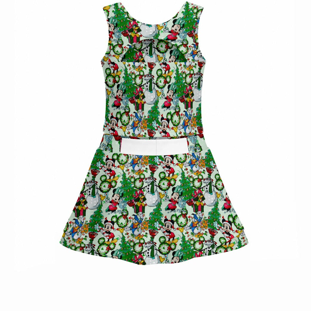 Mouse Friends Christmas Decorations - Women’s Athletic Skort Set with Open-Back Crop Top