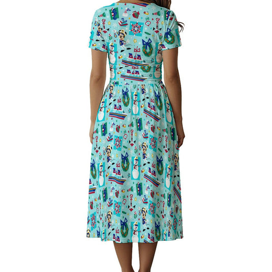 Mouse's Merry Cruise - Women's V-Neck Ruched Midi Dress