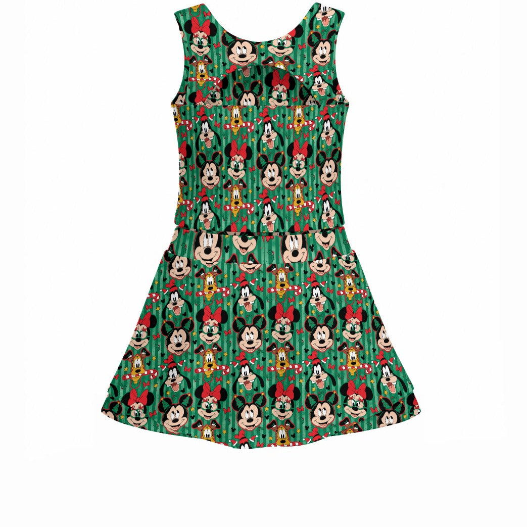 Mouse's Holly Jolly Parade - Women’s Athletic Skort Set with Open-Back Crop Top