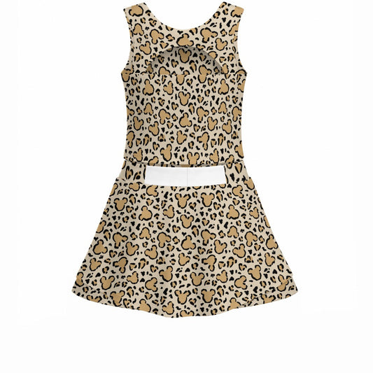 Mouse Ears Animal Print - Women’s Athletic Skort Set with Open-Back Crop Top